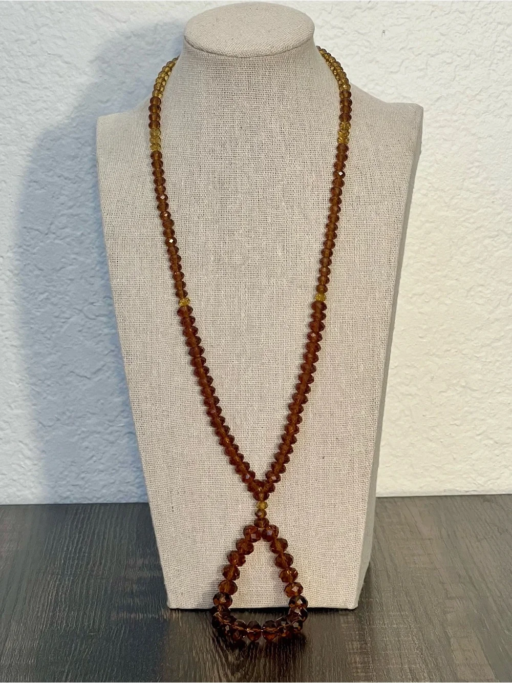 Amber Faceted Crystal Bead Statement Necklace Teardrop Shaped Drop Pendant 22
